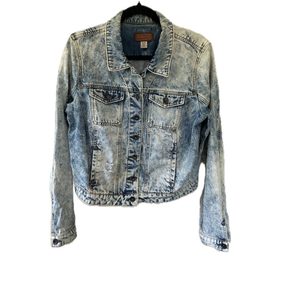 Vintage GUESS Acid Wash Denim Trucker Jacket XL 90s Y2K Grunge Indie Sleaze